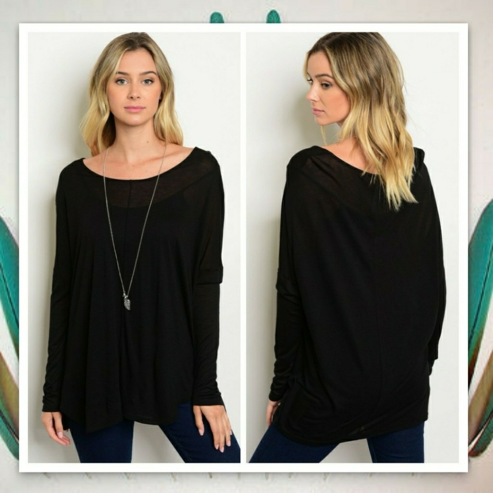 🔵 Medium Black long sleeve top semi sheer comfy - Picture 1 of 1